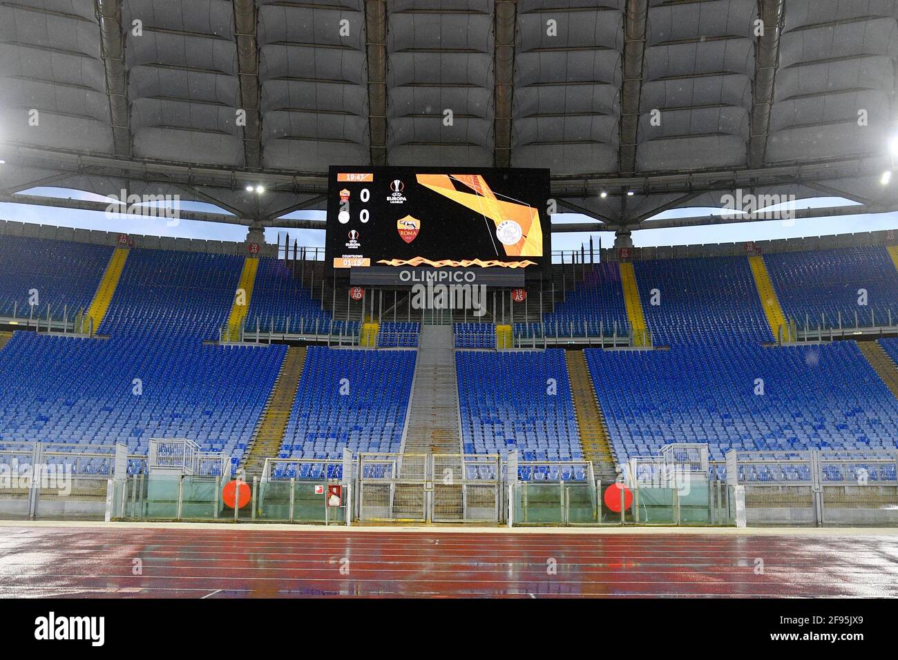 Vue du Stadio Olimpico avant le match de football de l'UEFA Europa League Quarter finals entre A.S. Roma et AFC Ajax.final score; A.S. Roma 1:1 AFC Ajax. (Agg: 3-2) A.S. Rome progresse vers la demi-finale. Banque D'Images