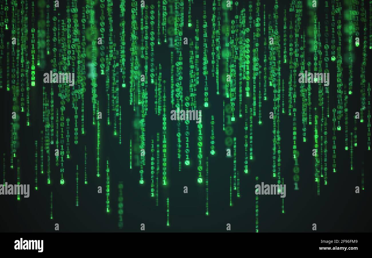 Arrière-plan de la matrice. Texture de code binaire. Baisse des chiffres verts. Concept de visualisation des données. Toile de fond numérique futuriste. Un et zéro chiffres. Vecteur Illustration de Vecteur