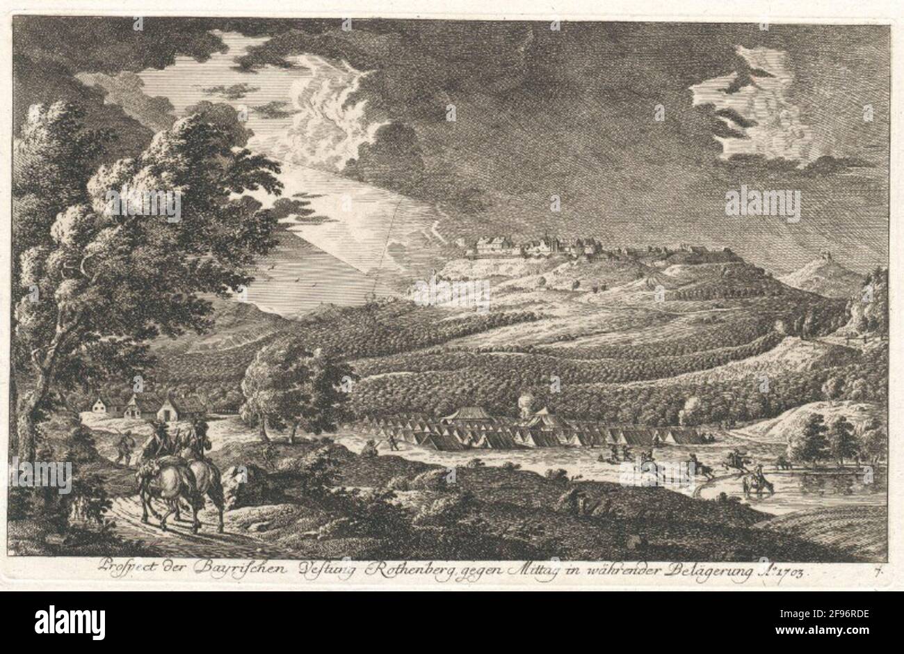 Perspective de la forteresse bavaroise de Rothenberg pour midi en siège de monnaie A ° 1703. Banque D'Images