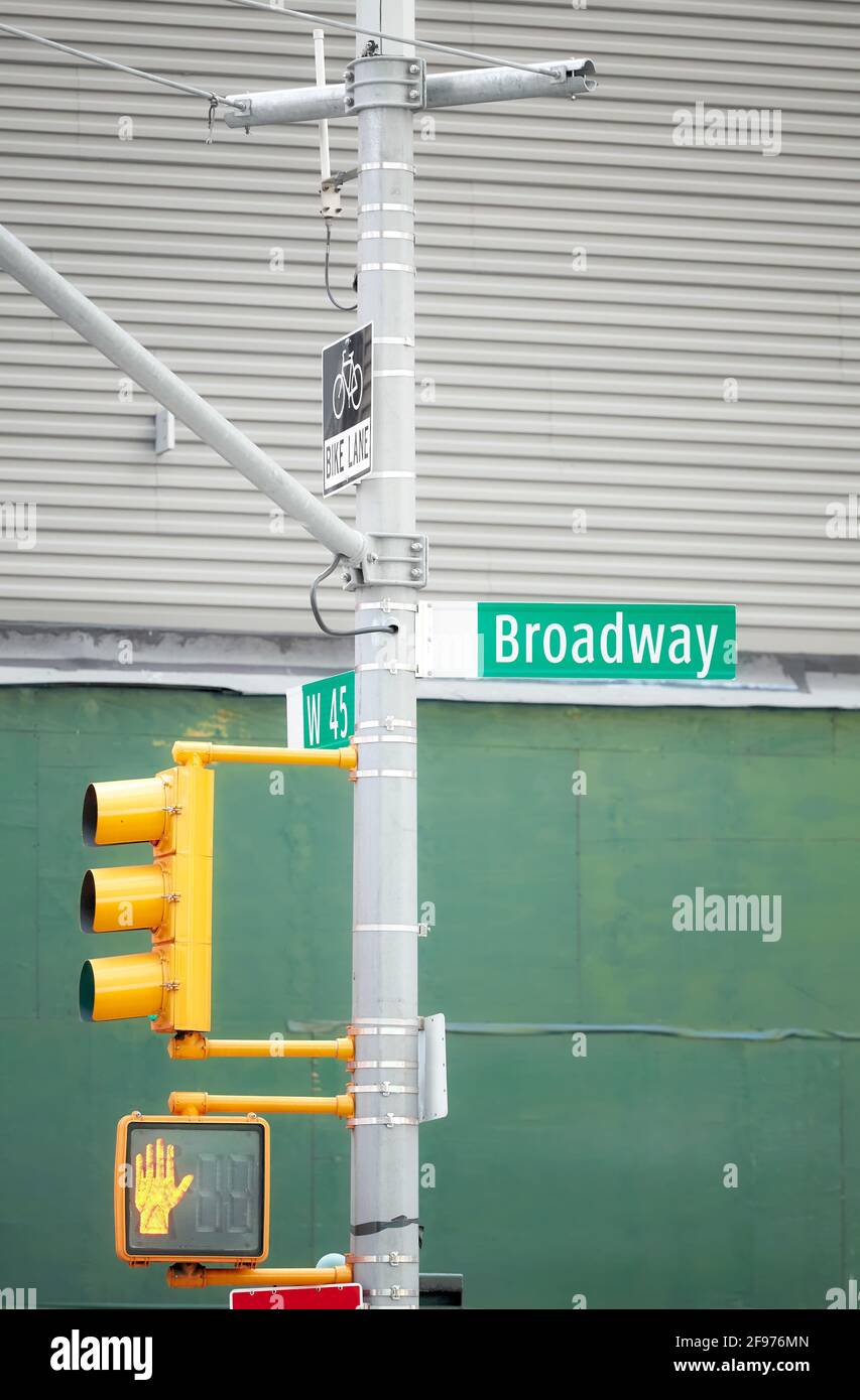 Panneau Broadway Road à New York City, sélectif Focus, États-Unis. Banque D'Images
