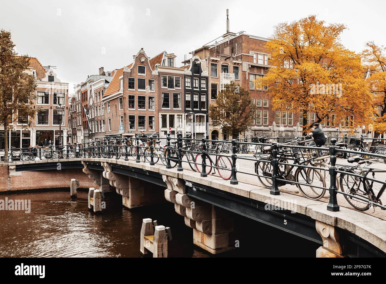 Canal Singel à Amsterdam, pays-Bas, pont en automne Banque D'Images
