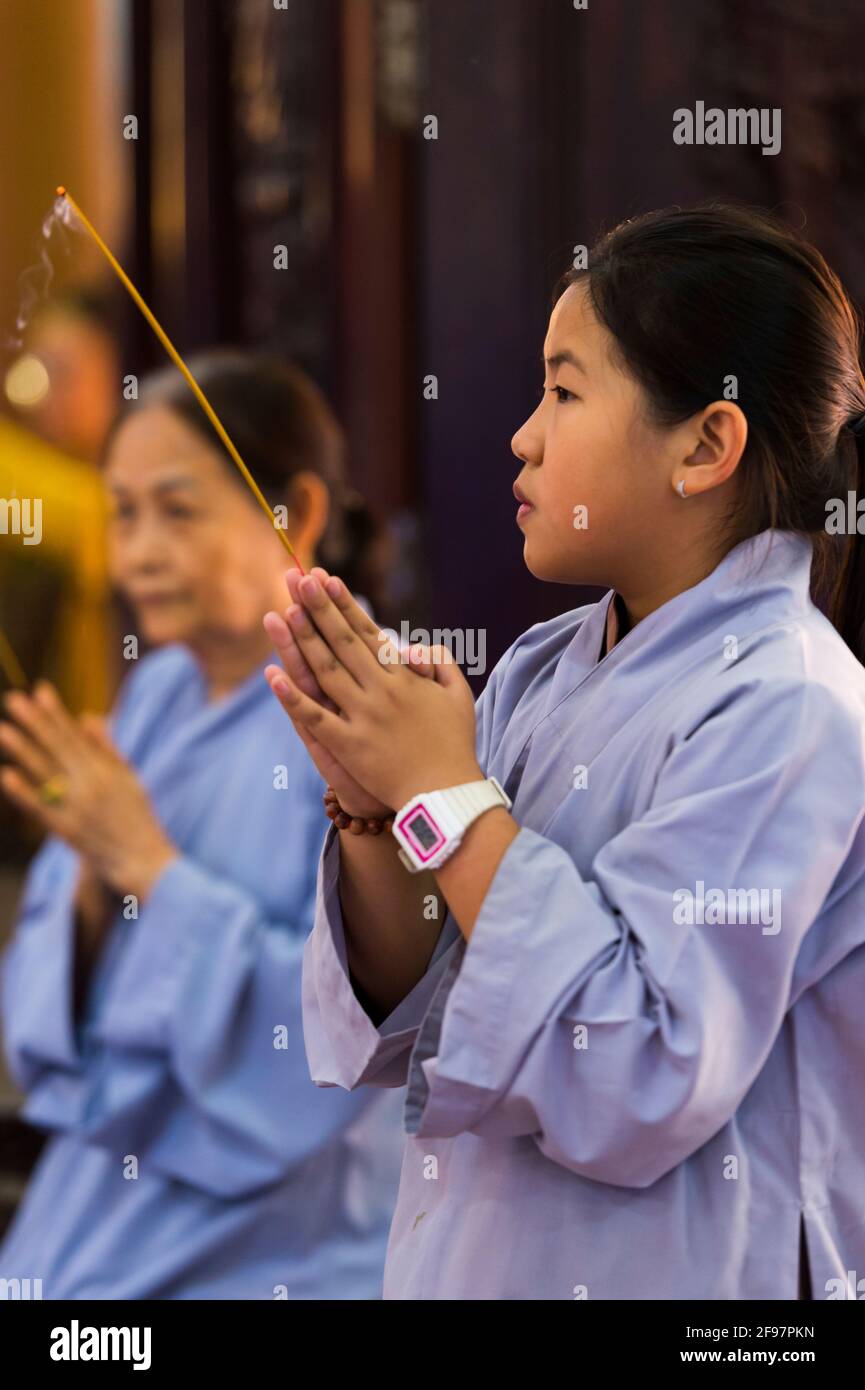 Vietnam, Ho Chi Minh ville, Chua Giac Lam pagode avec la cérémonie Trai Dan te Chan, cérémonie pour le défunt Banque D'Images