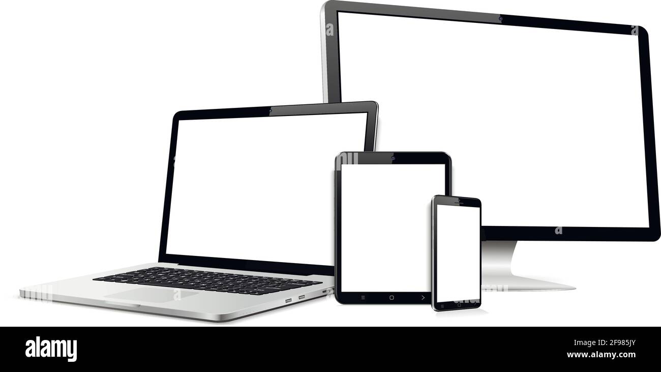 Maquette d'écran de l'appareil. Smartphone, tablette, ordinateur portable et moniteur d'ordinateur avec écran vide. Illustration de Vecteur