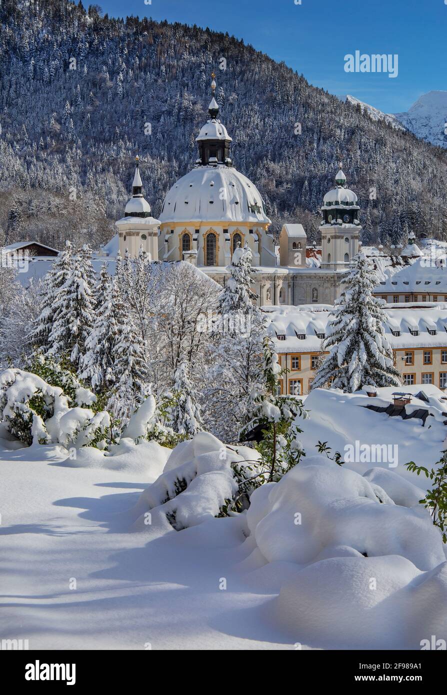 Abbaye de l'Ettal, Ettal, Ettaler Sattel, Parc naturel des Alpes d'Ammergau, haute-Bavière, Bavière, Allemagne Banque D'Images