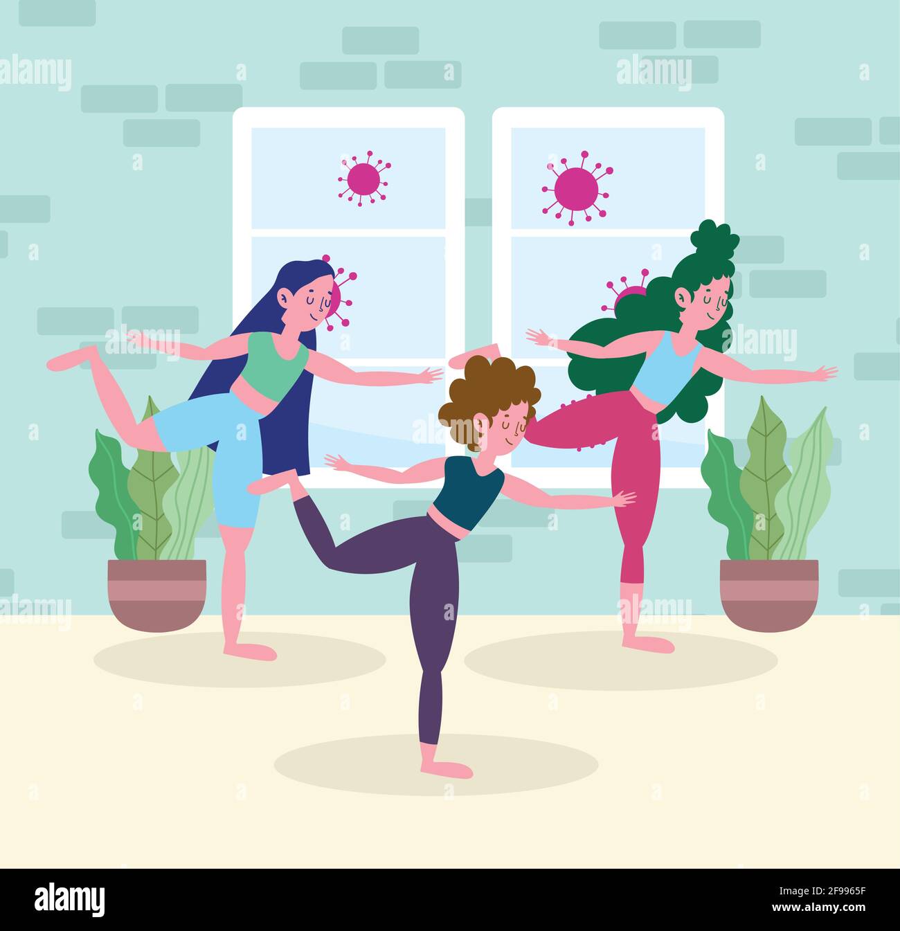 femmes pratiquant le yoga dans la chambre Illustration de Vecteur