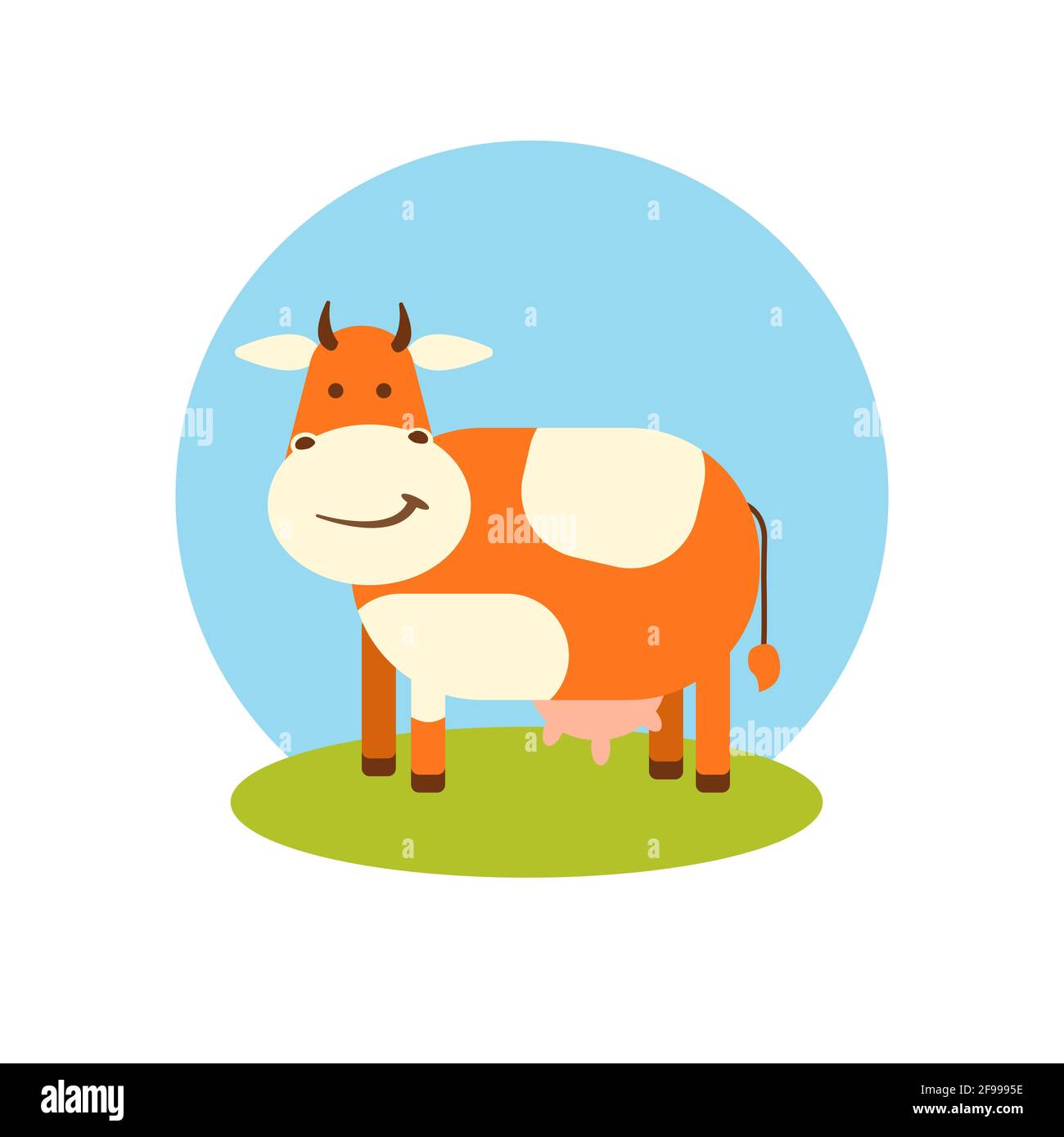 Vache sur la pelouse contre le ciel dans un style plat. Icône. Illustration vectorielle Illustration de Vecteur