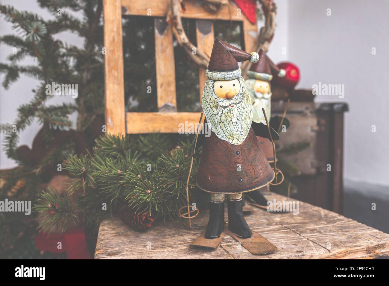 DECO Ski Avec Des Bâtons à la main en bois en antique Rétro Style Noël
