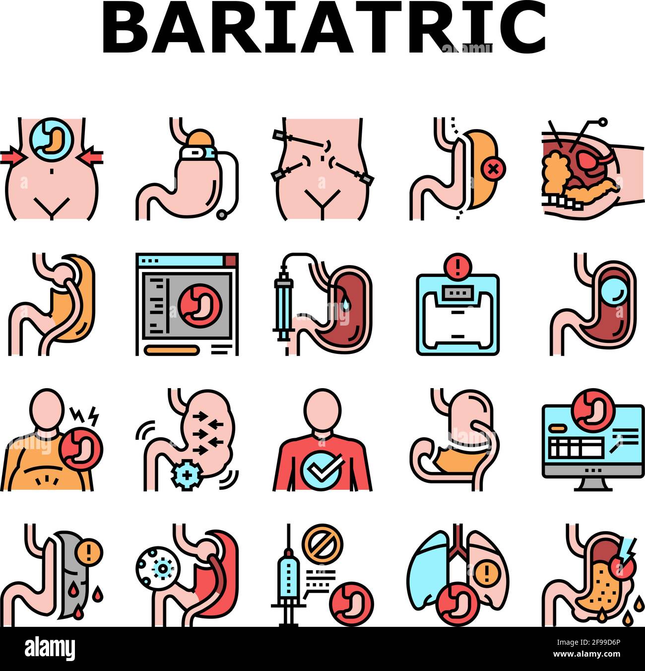 Ensemble d'icônes de la collection de chirurgie bariatrique définir le vecteur Illustration de Vecteur