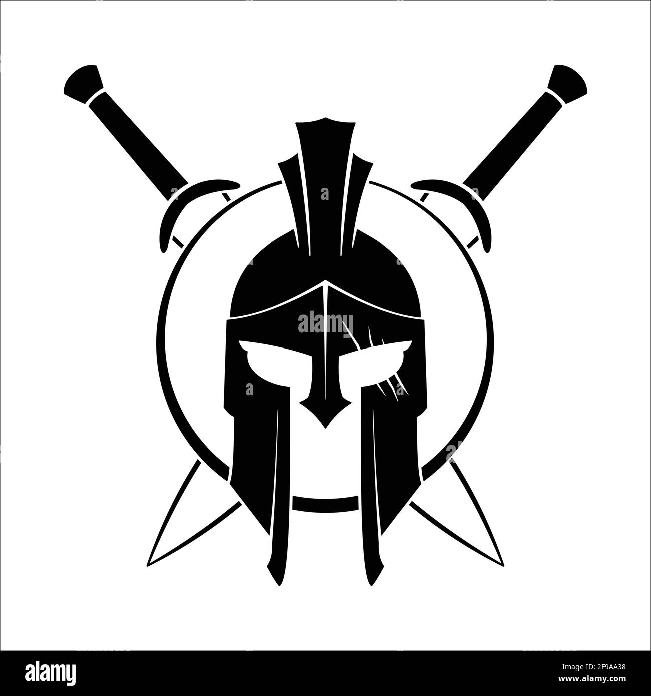 Icône de casque guerrier / logo avec silhouette de bouclier et d'épées sur  blanc Image Vectorielle Stock - Alamy