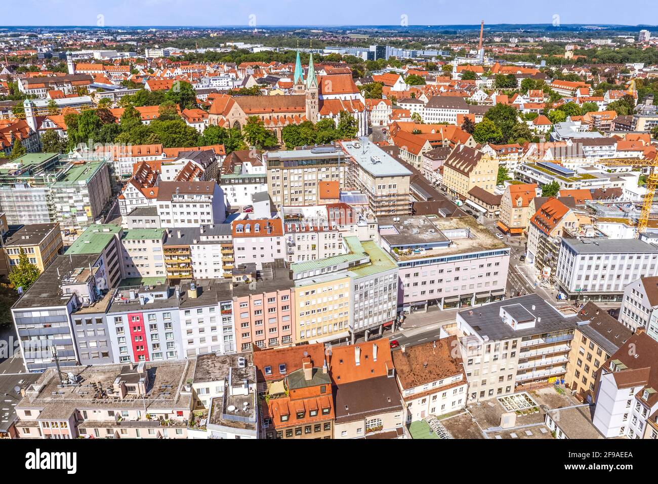 Vue aérienne sur le quartier du centre-ville d'Augsbourg Bavière Banque D'Images