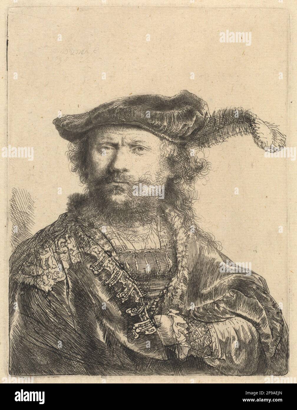 Autoportrait dans une casquette en velours avec Plume, 1638. Banque D'Images