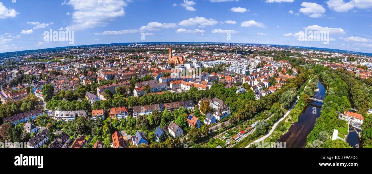 Vue aérienne sur Augsburg-Pfersee et Wertachauen Banque D'Images