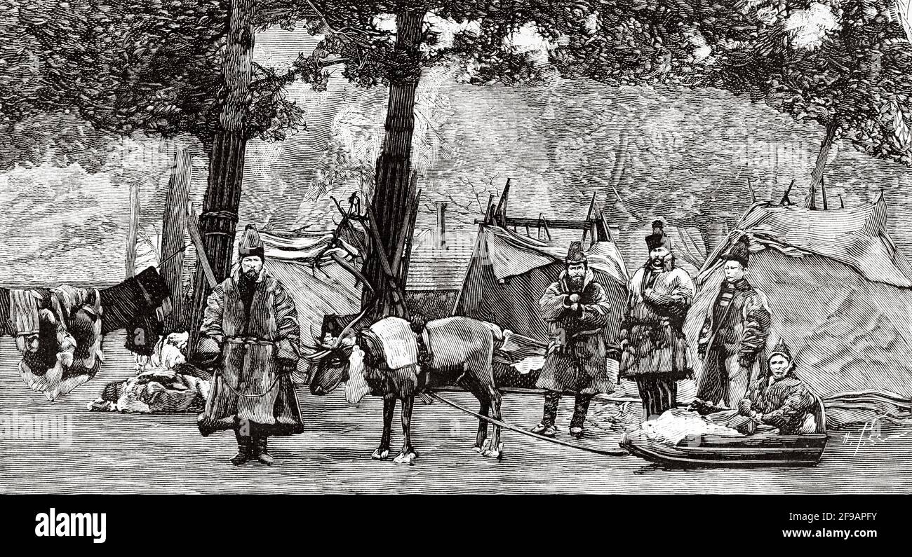 Camp de Lapp au jardin d'Acclimatation 1889. Le jardin d'acclimatation est un parc d'attractions situé dans le Bois de Boulogne Paris, en France. Europe. Ancienne illustration gravée du XIXe siècle de la nature 1889 Banque D'Images Camp de Lapp au jardin d'Acclimatation 1889. Le jardin d'acclimatation est un parc d'attractions situé dans le Bois de Boulogne Paris, en France. Europe. Ancienne illustration gravée du XIXe siècle de la nature 1889 Banque D'Images