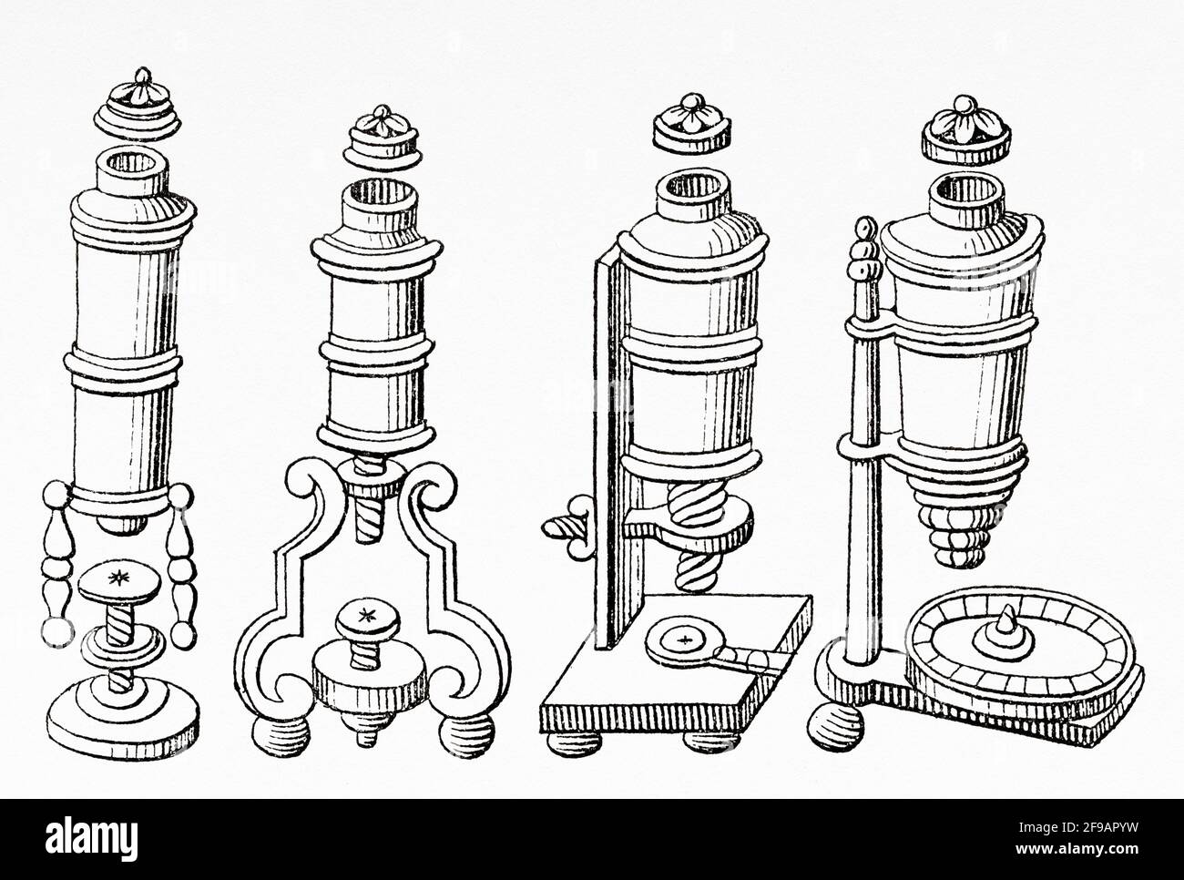 Microscope Monconys. Balthazar de Monconys (1611-1665) Français voyageur, diplomate, physicien et magistrat. Ancienne illustration gravée du XIXe siècle de la nature 1889 Banque D'Images