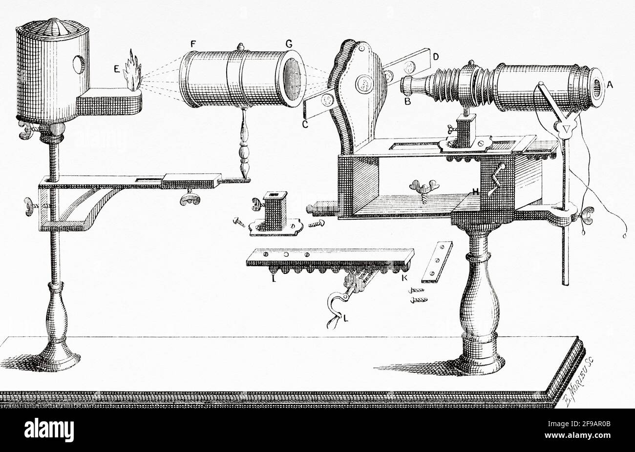 Microscope horizontal de microscopes Filippo Bonanni, 1660. Ancienne illustration gravée du XIXe siècle de la nature 1889 Banque D'Images