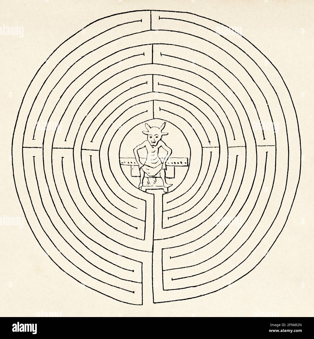 Le labyrinthe Minotaur conçu par l'architecte Daedalus pour le roi Minos de Crète, neuvième siècle. Ancienne illustration gravée du XIXe siècle de la nature 1889 Banque D'Images