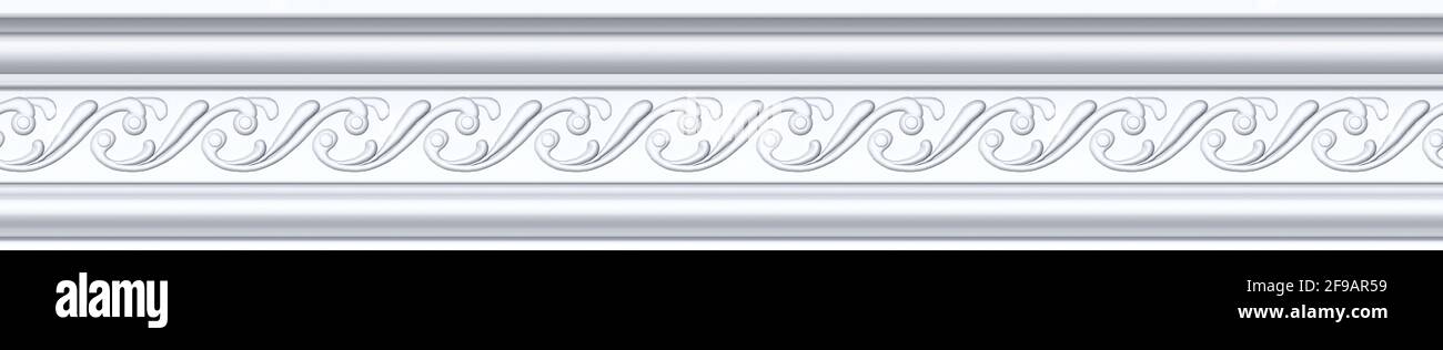 Motif sans couture de moule classique blanc cornice avec décoration florale classique pour un design de mur intérieur. Réfrigérateur en plâtre à répétition pour décoration de plafond Banque D'Images