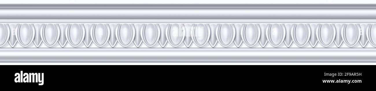 Motif sans couture de moule classique blanc cornice avec décoration ionique classique pour un design de mur intérieur. Frises répétées en plâtre pour la décoration de plafond Banque D'Images
