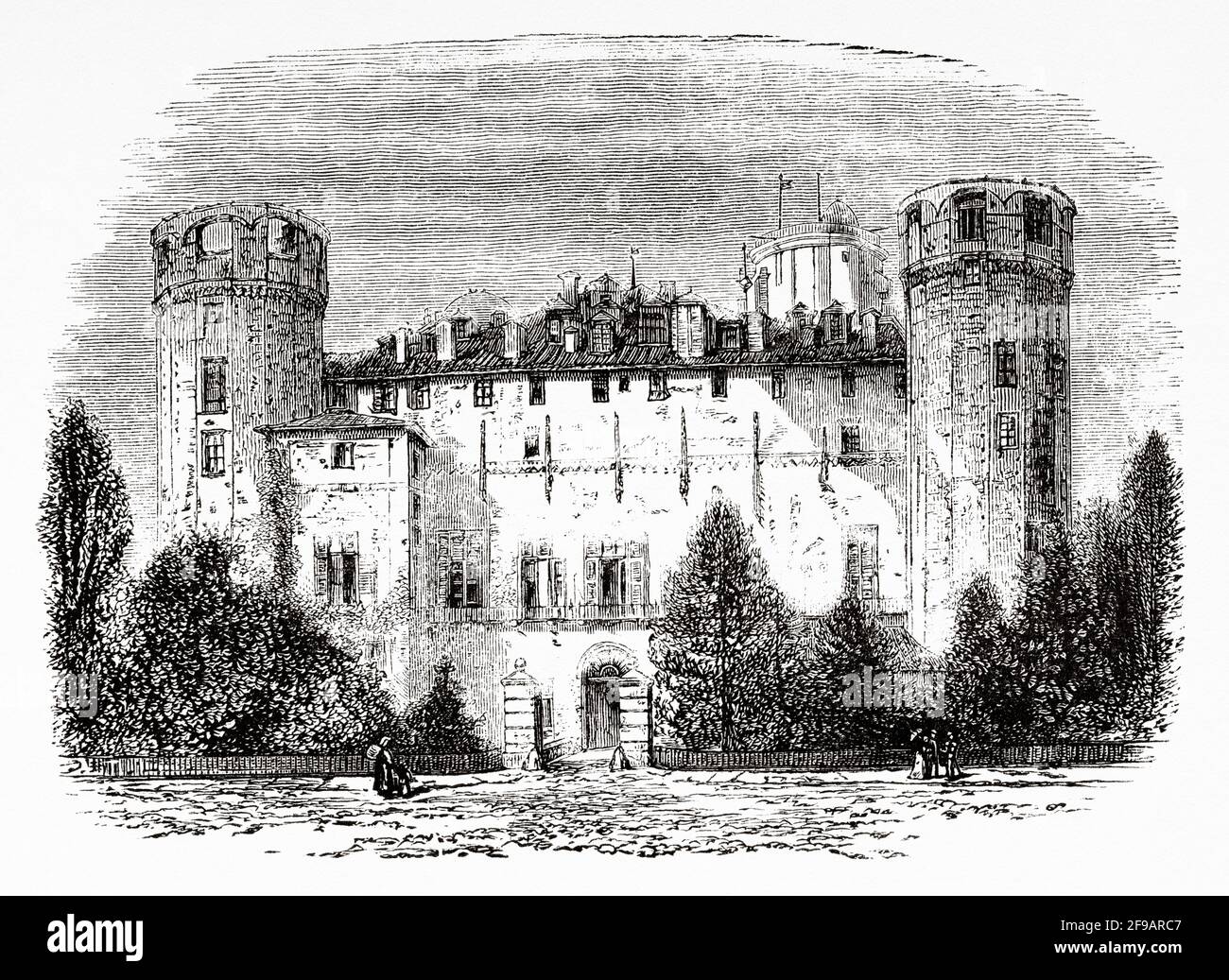 Palazzo Madama Turin, fin du XIXe siècle. Italie, Europe. Illustration gravée du XIXe siècle de souvenirs de la réforme en Italie 1883 par John Stoughton (1807-1897) Banque D'Images