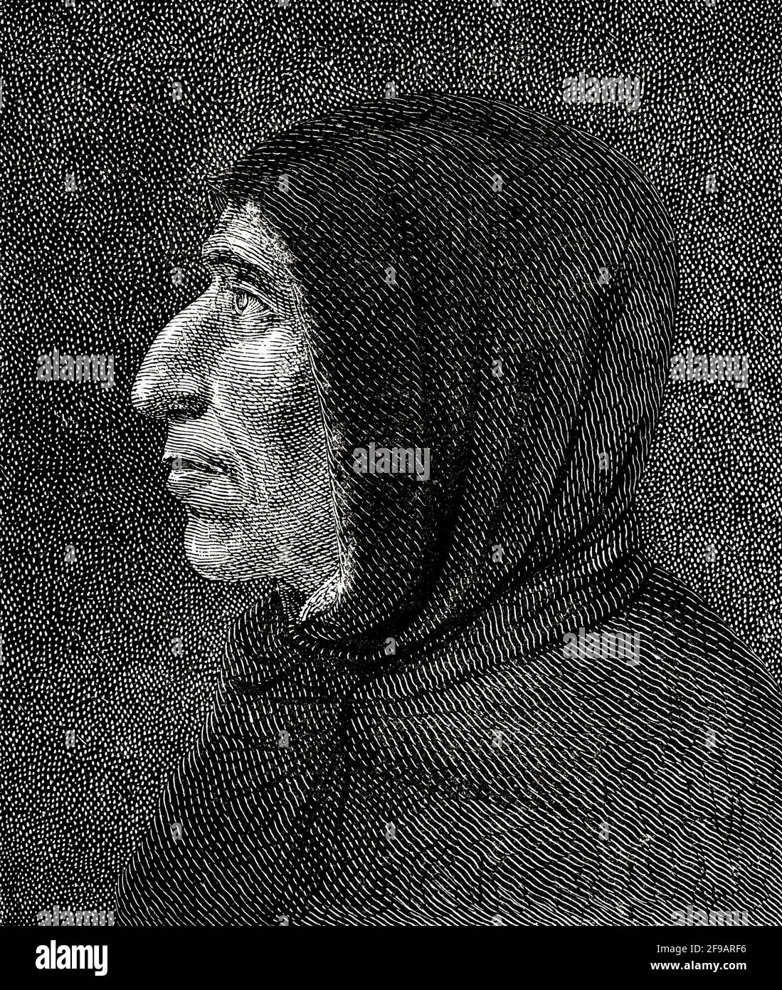 Portrait de Girolamo Savonarola (1452-1498) était un frère dominicain italien de Ferrare et prédicateur à la Renaissance de Florence. Il était connu pour ses prophéties de gloire civique, la destruction de l'art et de la culture séculiers et ses appels au renouveau chrétien, l'Italie, l'Europe. Illustration gravée du XIXe siècle de souvenirs de la réforme en Italie 1883 par John Stoughton (1807-1897) Banque D'Images