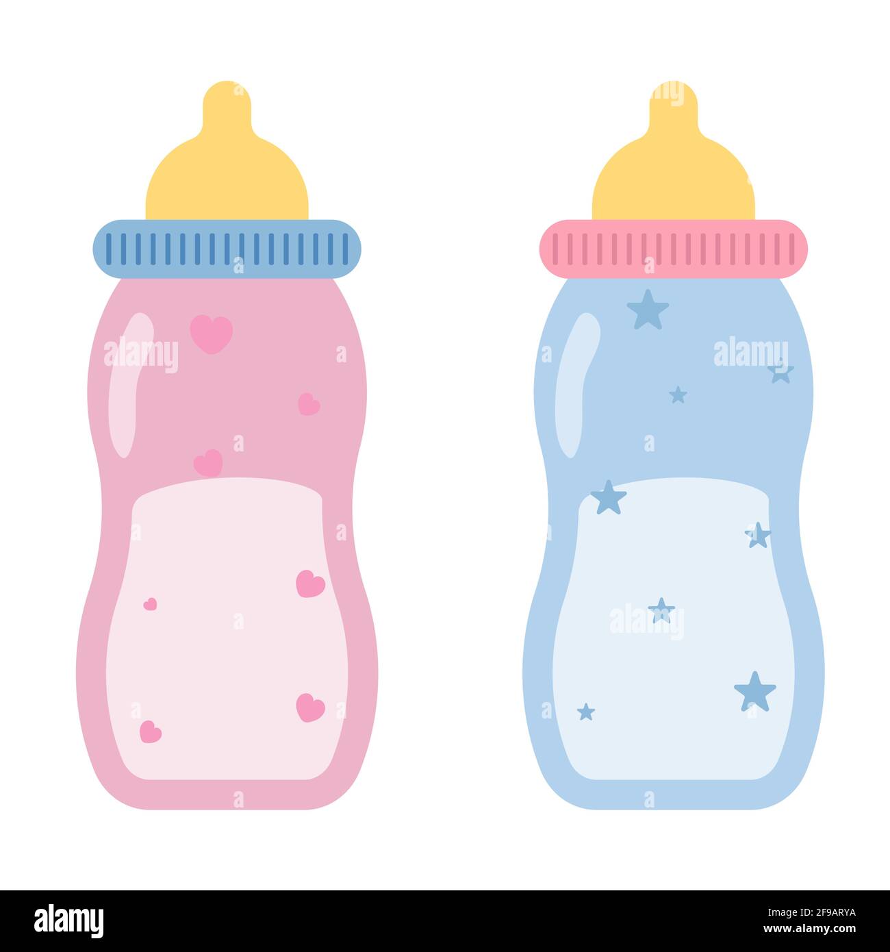 Biberons pour garçons et filles en bleu et rose. Illustration vectorielle isolée sur fond blanc Illustration de Vecteur