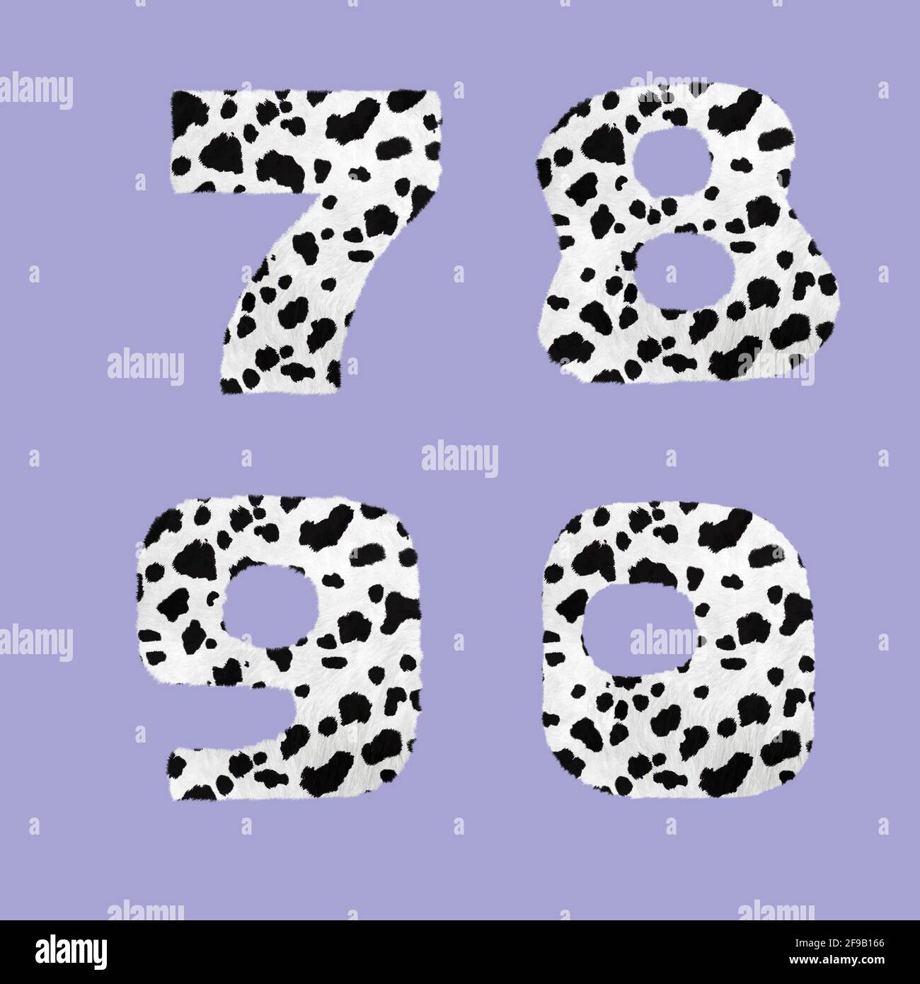 Rendu 3D de l'alphabet dalmatien de peau - chiffres 7-0 Banque D'Images