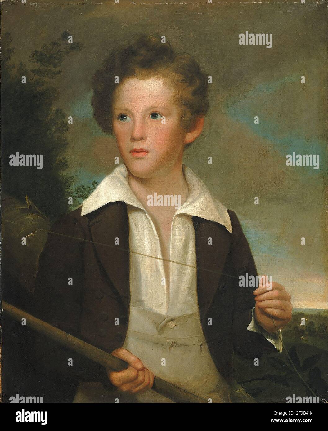 Garçon avec un pôle de pêche, env. 1840. Banque D'Images