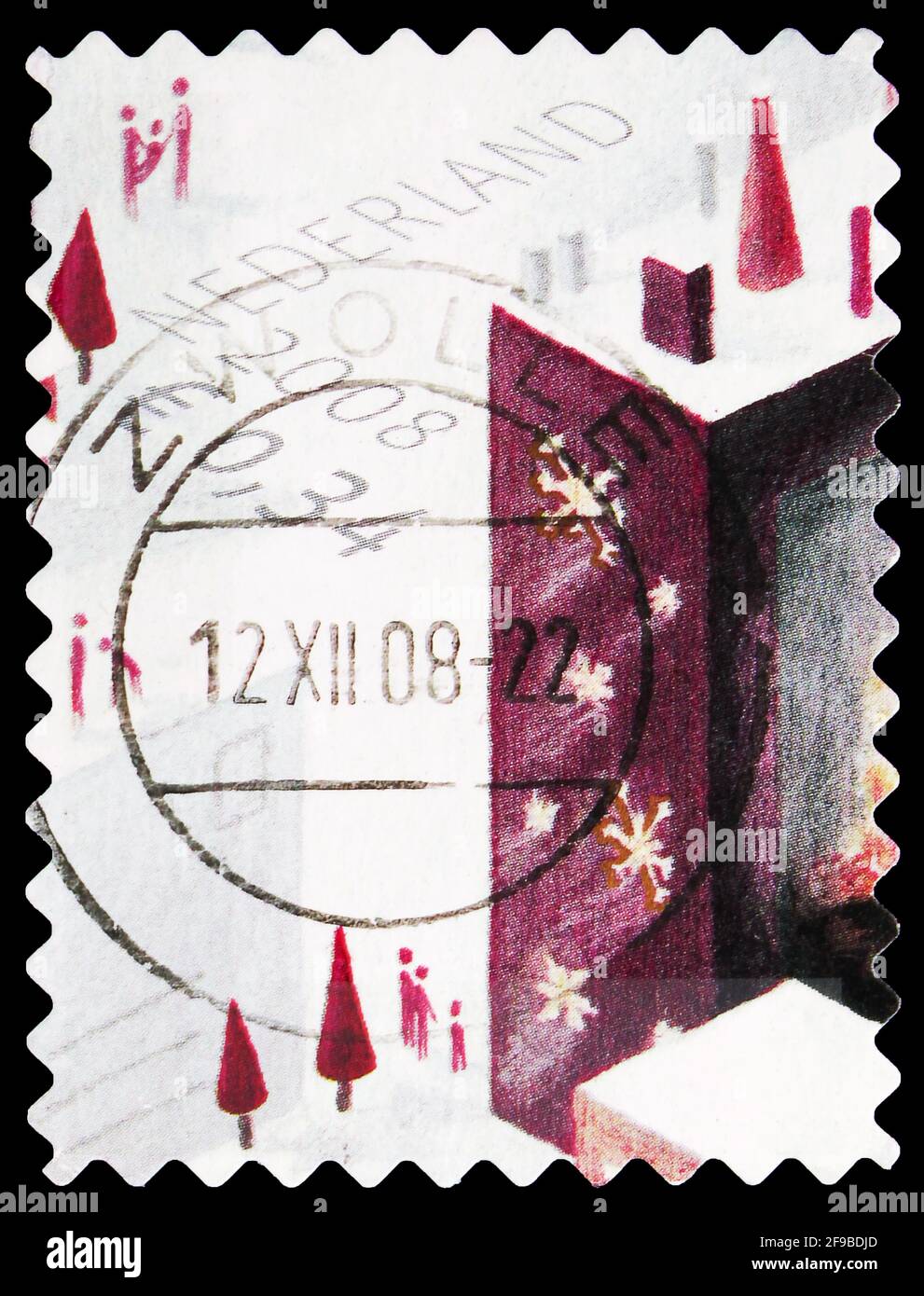 MOSCOU, RUSSIE - 24 SEPTEMBRE 2019: Timbre-poste imprimé aux pays-Bas montre lettre et cristaux de neige, série de timbres de décembre, vers 2008 Banque D'Images