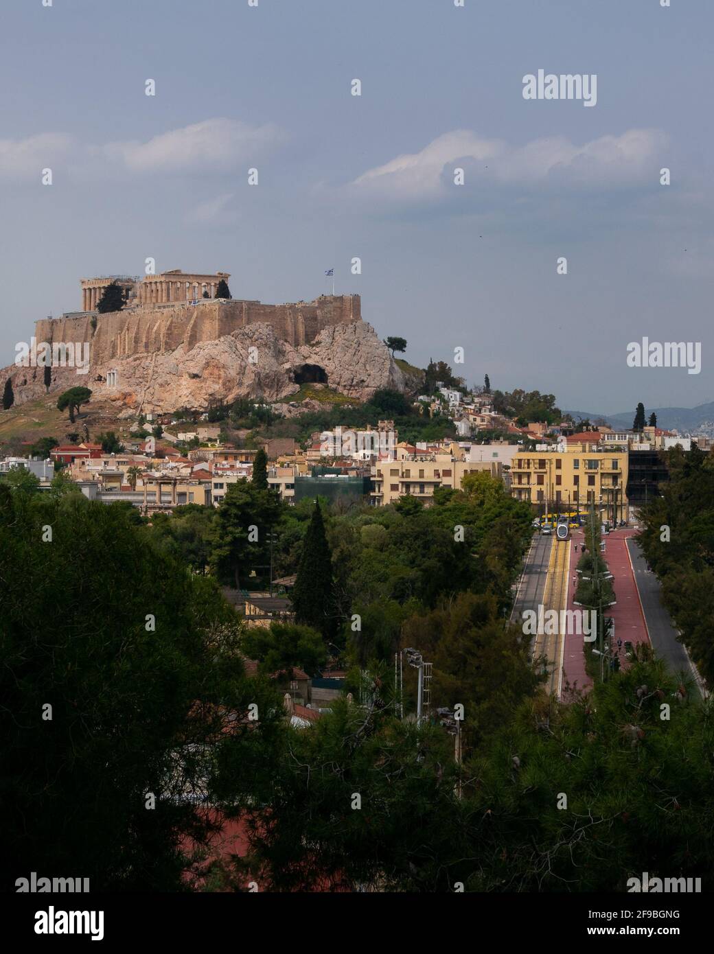 athènes vista. Acropole d'Athènes. Parthénon de l'Acropole. La longue promenade d'Athènes. Athènes d'en haut. Banque D'Images