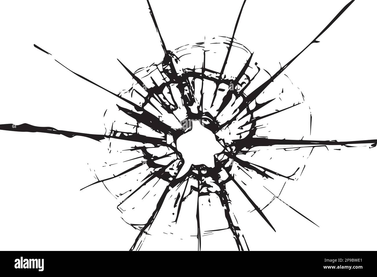 Fissures dans la fenêtre d'un coup de feu d'une arme. Vitre endommagée Illustration de Vecteur