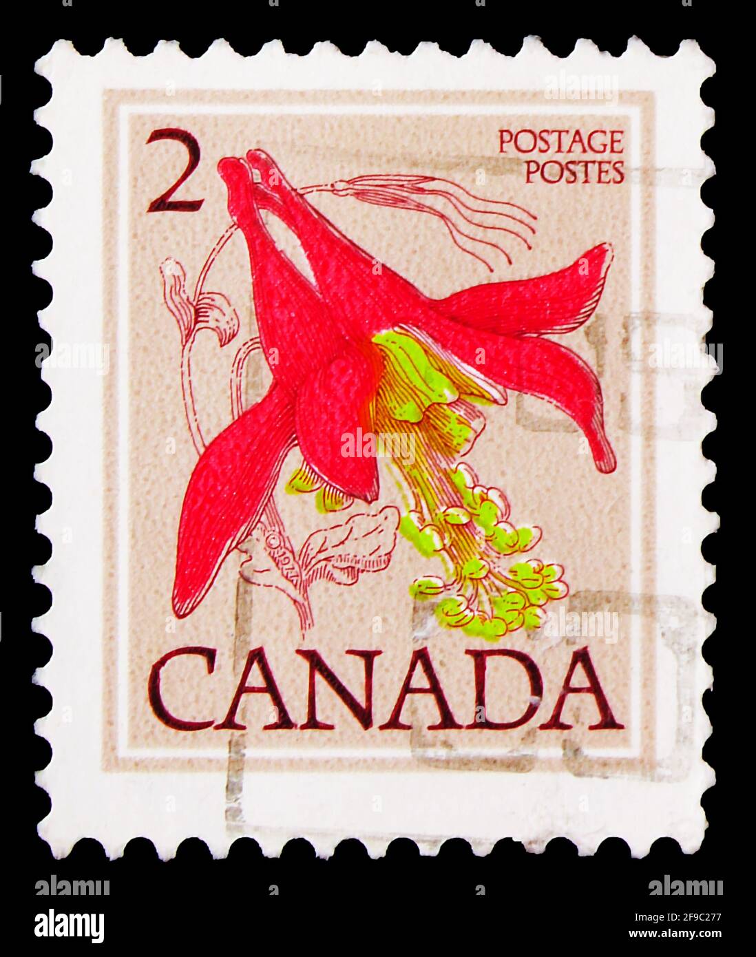 MOSCOU, RUSSIE - le 24 SEPTEMBRE 2019 : le timbre-poste imprimé au Canada montre Red Columbine, Aquilegia formosa, Definitifs 1977-78 (fleurs) série, circ Banque D'Images