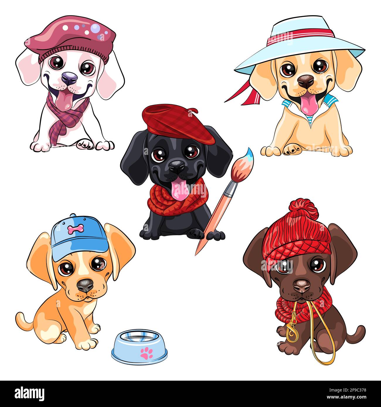 Ensemble vectoriel petit chiot Labrador Retriever chien Illustration de Vecteur