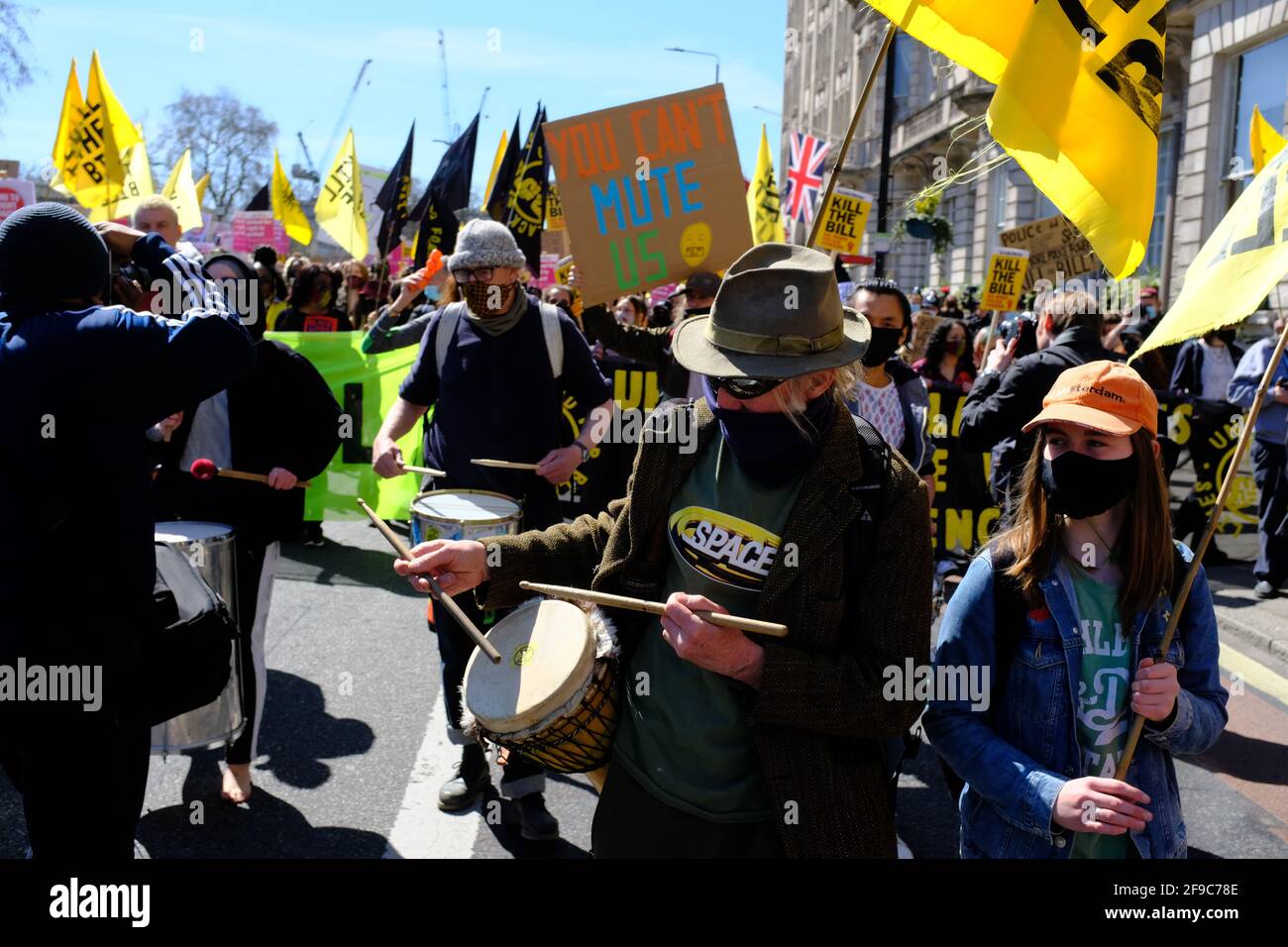 Londres, Angleterre. 17 avril 2021. Tuez le projet de loi Provenez contre le nouveau projet de loi sur la police, la criminalité, la peine et les tribunaux que le gouvernement tente d'adopter. Bradley Stearn / Alamy Live News Banque D'Images