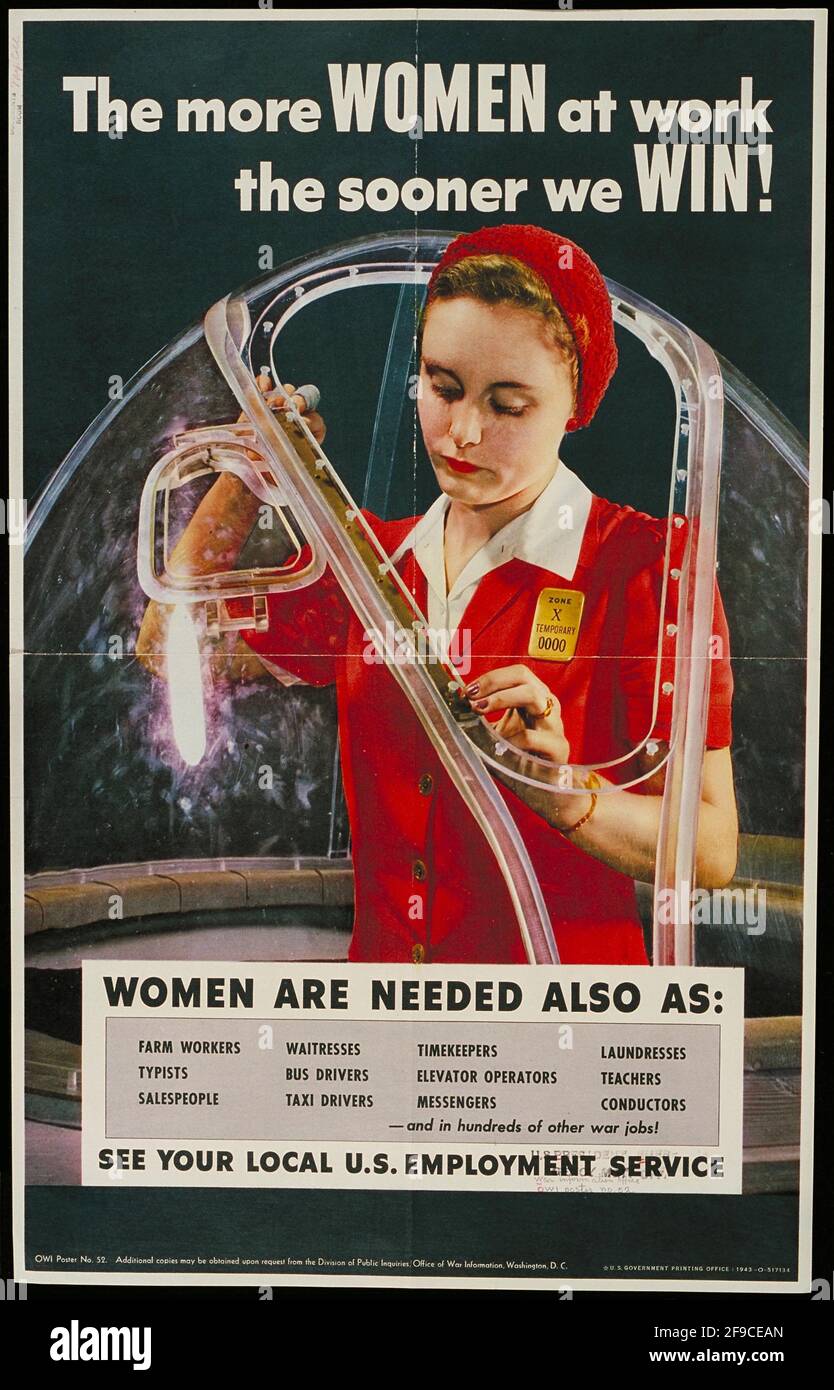 Une affiche de la Seconde Guerre mondiale américaine recrutant des femmes sur le lieu de travail Banque D'Images