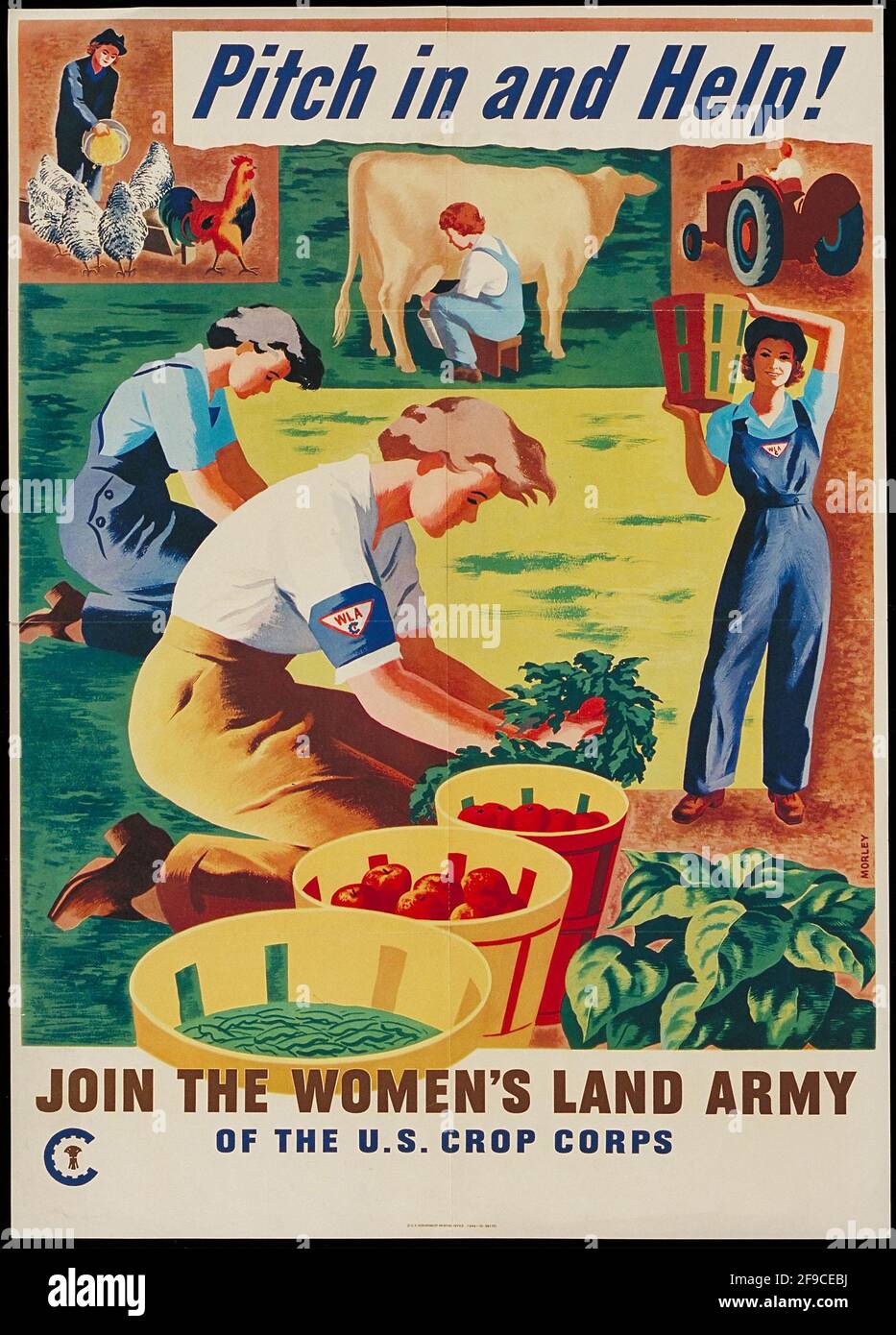 Une affiche de la WW2 américaine recrutant des personnes pour le travail agricole dans Le corps de récolte américain de l'Armée de terre des femmes Banque D'Images