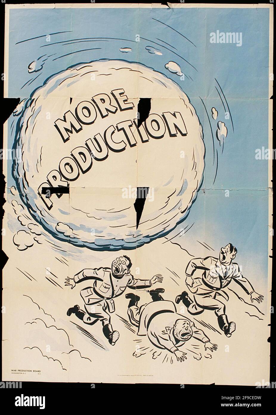 Une affiche de la Seconde Guerre mondiale américaine sur l'augmentation de la production dans la guerre Effort avec le slogan plus de production Banque D'Images