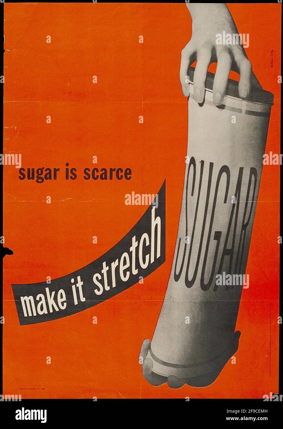 Une affiche de la Seconde Guerre mondiale américaine faisant la promotion du rationnement du sucre Banque D'Images