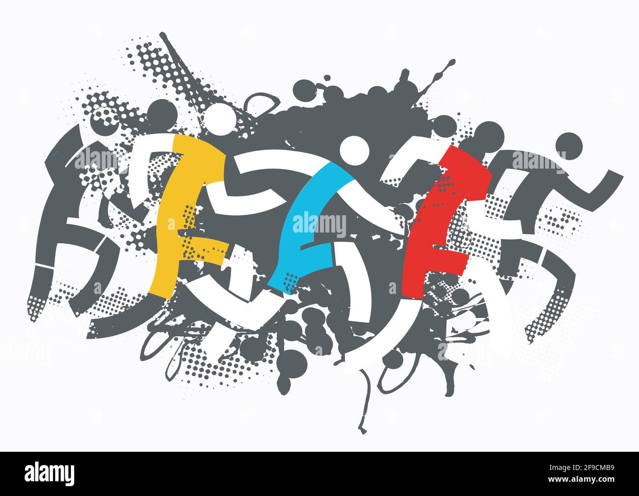 Course à pied, marathon, jogging. Coloré expressif Illustration des coureurs sur fond de grunge. Isolé sur fond blanc.vecteur disponible. Illustration de Vecteur