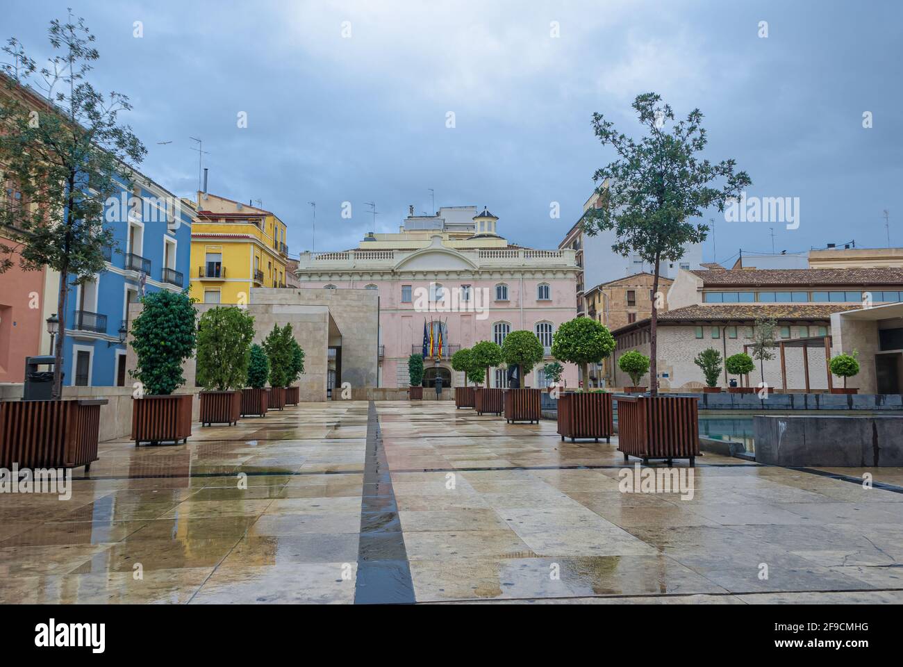 Rues de la ville de Valence par temps pluvieux. Espagne. Banque D'Images