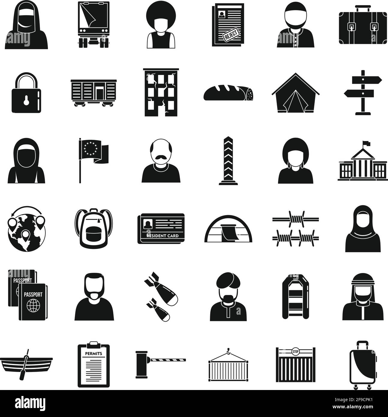 Ensemble d'icônes d'immigrants illégaux dans le monde, style simple Illustration de Vecteur
