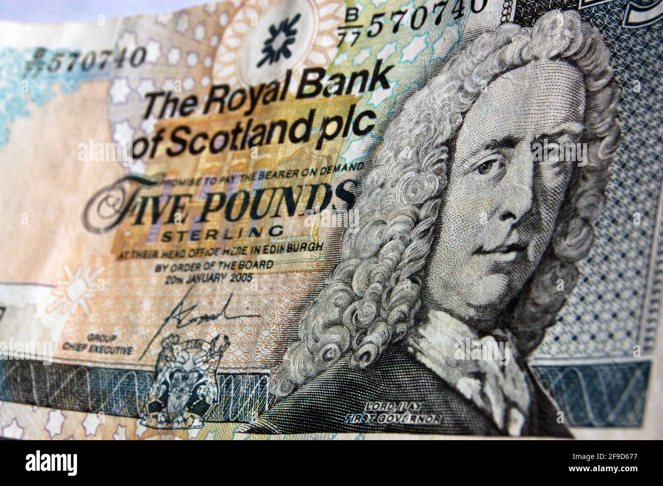 Un billet de banque pour cinq livres sterling produit par le Royal Bank of Scotland pour utilisation dans cette partie du Royaume-Uni de Grande-Bretagne et d'Irlande du Nord Banque D'Images