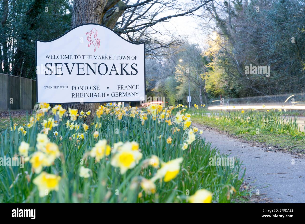 Panneau de limite du comté pour Market Town Sevenoaks, Kent, sud-est de l'Angleterre Banque D'Images