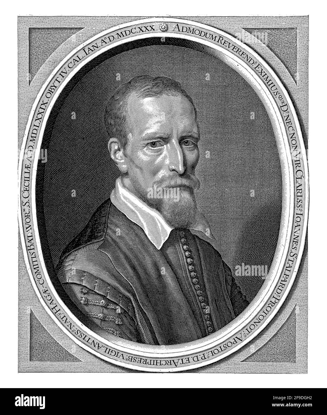 Portrait de Johannes Stalpaert van der Wiele, buste en vêtements sobres dans un cadre ovale avec inscription latine. Dans la marge inférieure verset néerlandais en deux sta Banque D'Images