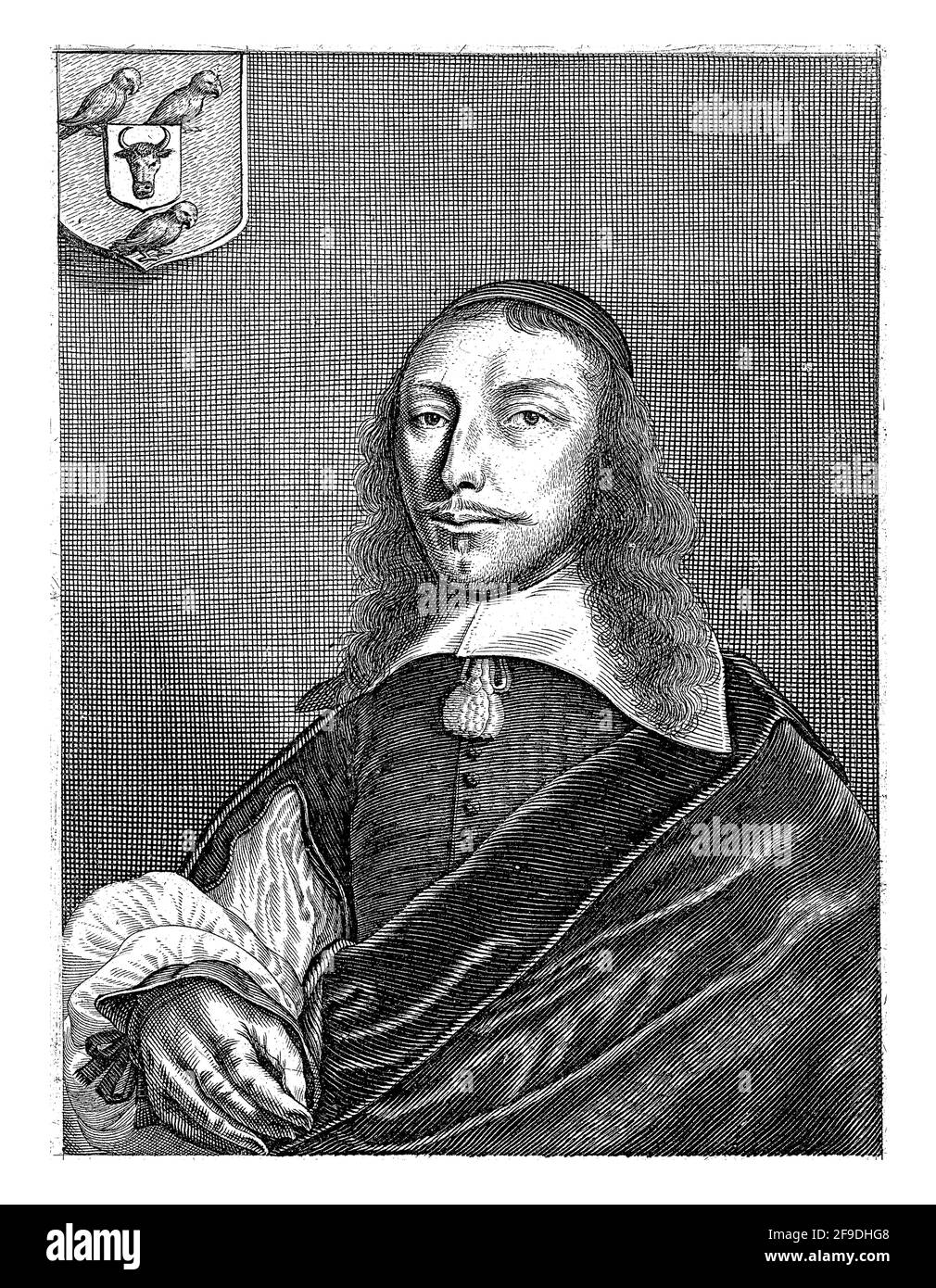 Portrait du poète de Dortmund Cornelis van Overstege. Il est représenté en demi-longueur avec une coiffe, un col blanc plat et un manteau. Haut gauche son manteau Banque D'Images