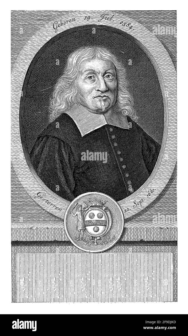 Buste de Johann Casimir Kolbe van Wartenberg, ovale avec écusson de la famille. Sous le portrait se trouvent le nom et les titres. Banque D'Images