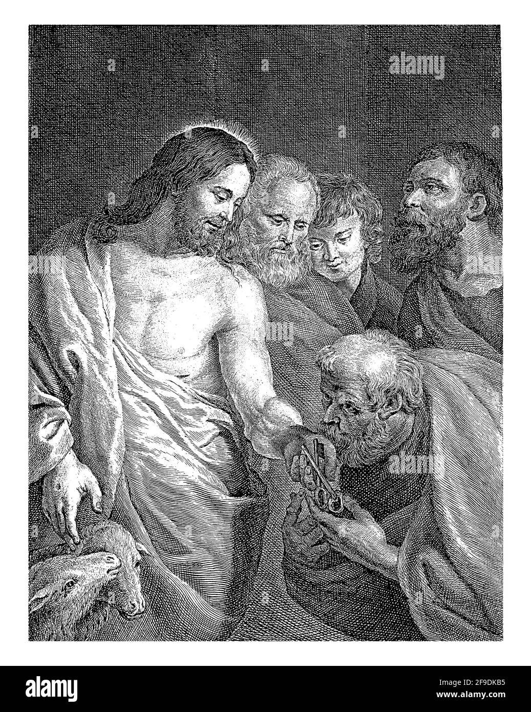 Pierre reçoit les clés du Christ, Joseph Hunin, d'après Pierre Paul Rubens Banque D'Images