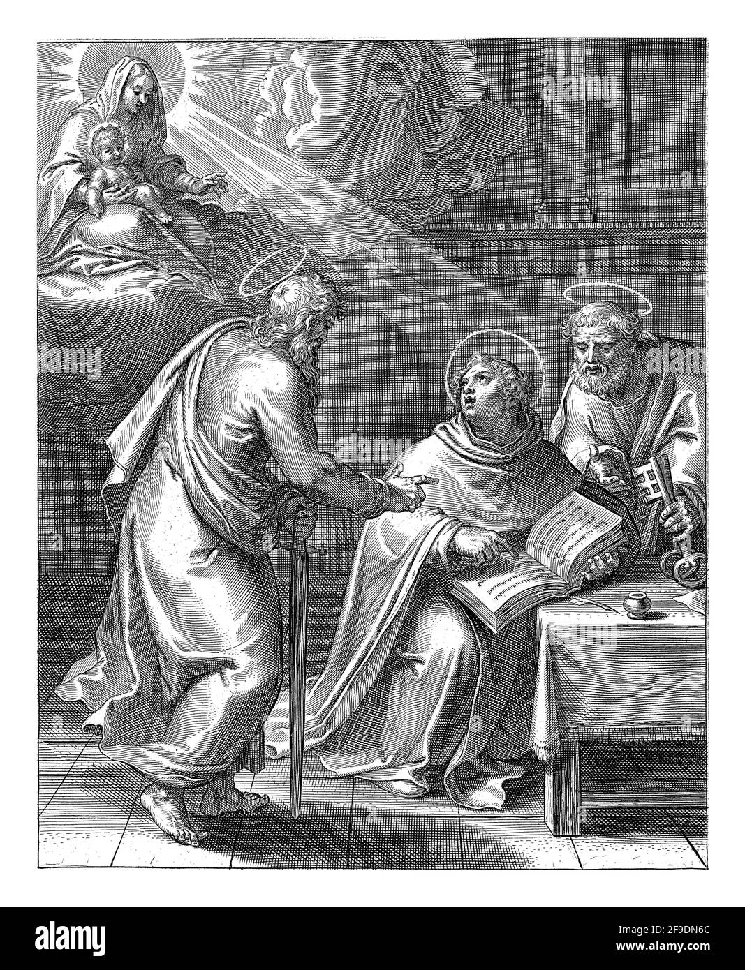 Thomas Aquin est surpris par son étude de Peter et Paul. Il a une vision de Marie avec l'enfant. Impression à partir d'une série de 30 tirages représentant le lif Banque D'Images Thomas Aquin est surpris par son étude de Peter et Paul. Il a une vision de Marie avec l'enfant. Impression à partir d'une série de 30 tirages représentant le lif Banque D'Images