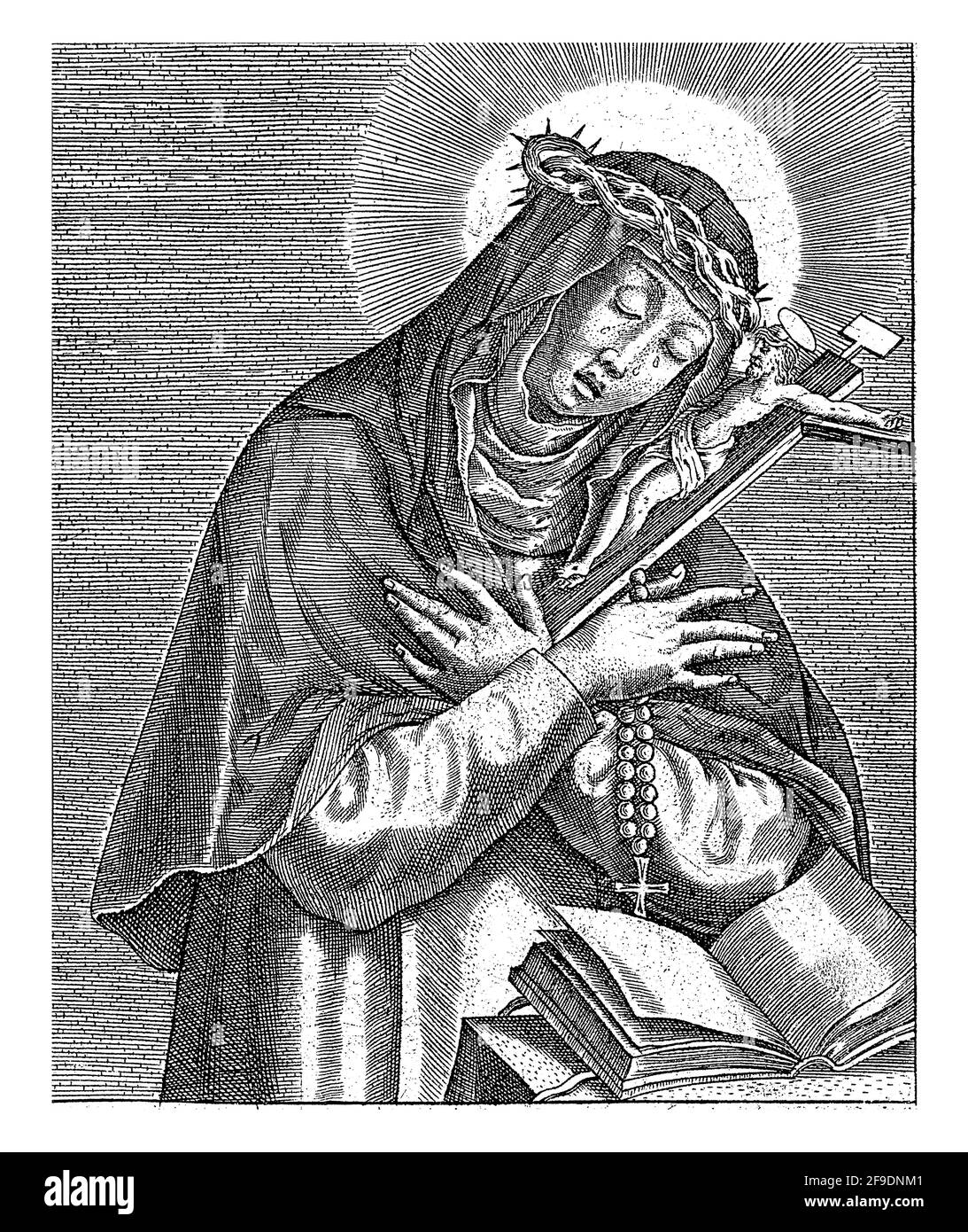 Sainte Catherine de Sienne tenant un crucifix et un rosaire. Banque D'Images