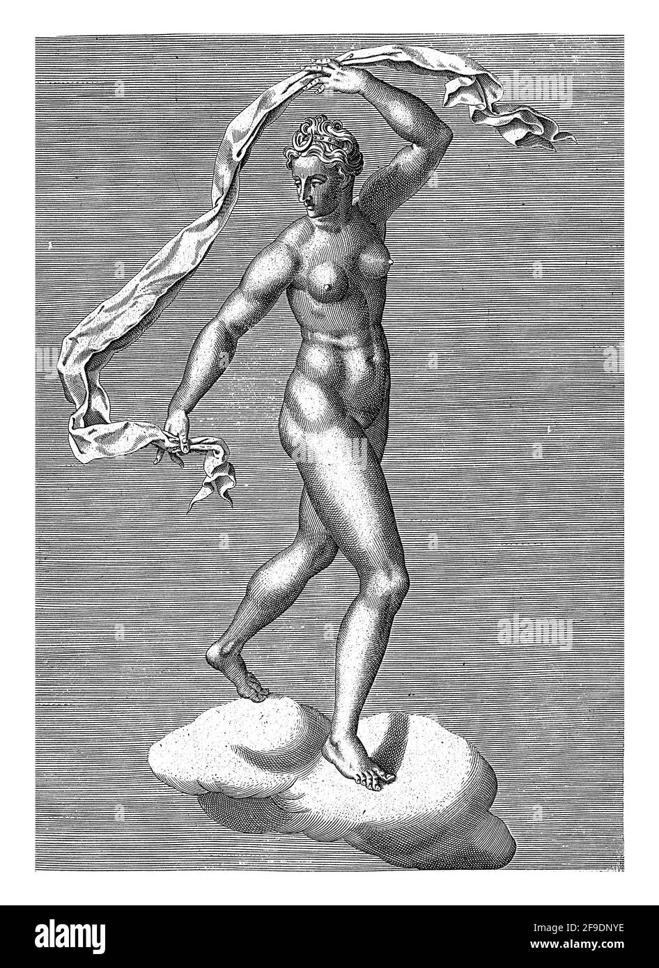 Diana comme la déesse de lune Luna sur un nuage, la lune sur le front. Septième impression à partir d'une série d'impressions avec des planètes. Banque D'Images