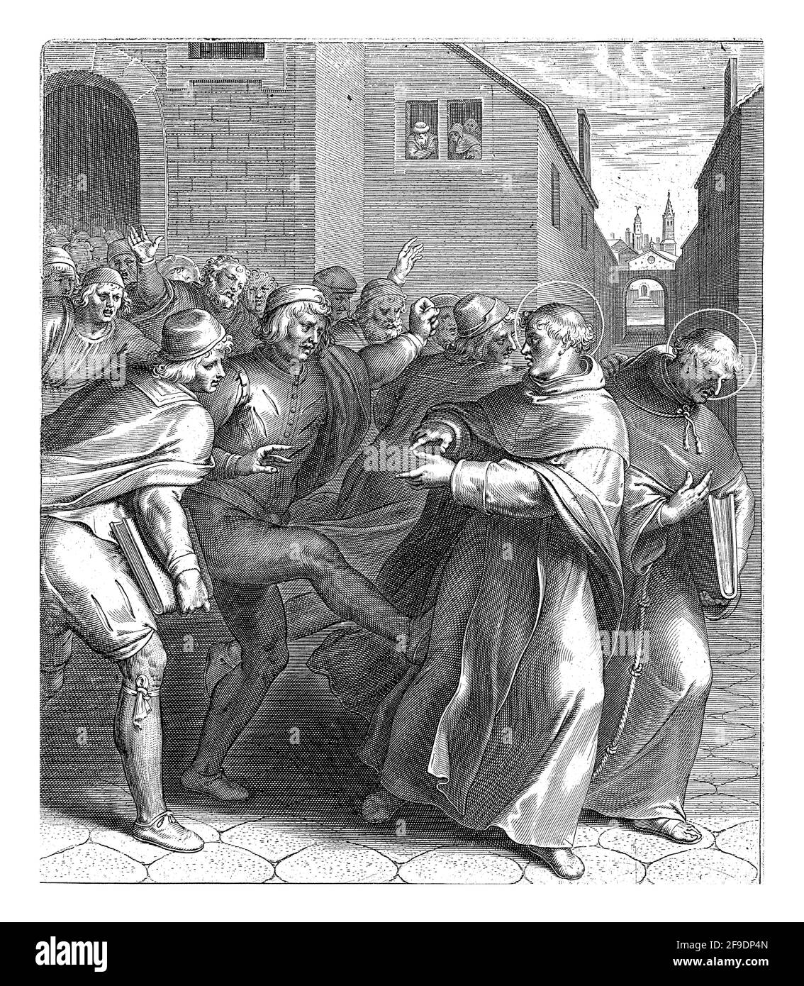 Saint Thomas et Saint Bonaventure sont expulsés de l'université À Paris par les étudiants Banque D'Images